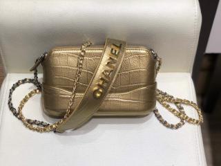 【A94505 B00814 N4775】 CHANEL シャネル 財布 コピー チェーン クラッチ メタリック クロコダイル エンボス カーフスキン レディース財布 2色可選択 ゴールド