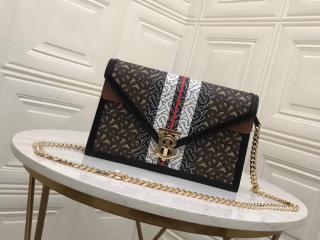 【80203051】 BURBERRY バーバリー バッグ コピー スモール モノグラムストライプ Eキャンバス TBエンベロープクラッチ ブライドルブラウン レディース ショルダーバッグ