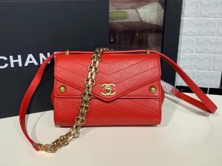 【AS0070-3】 CHANEL シャネル バッグ コピー 20cm レディース ショルダーバッグ カーフ ゴールド金具 3色可選択 レッド