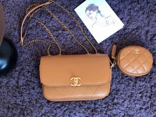 【AS1094 B01407 N5026】 CHANEL シャネル バッグ コピー 19AW新作 カーフスキン フラップ バッグ & コインパース レディース ショルダーバッグ 3色可選択 ベージュ