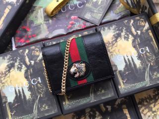 【573790 0OLHX 8389】 GUCCI グッチ 財布 コピー 〔ラジャ〕チェーン付き カードケース（コインケース＆紙幣入れ付き） レディース 二つ折り財布 2色可選択 ブラック