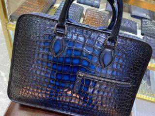 Berluti ベルルッティメンズ用ワニ革 ビジネスバッグ Un Jour Nero Grigio