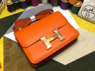 【H1050-2】 HERMES エルメス コンスタンス バッグ コピー Constance ヴォー・エプソン レディース ショルダーバッグ 橙色 18cm/23cm ゴールド/シルバー金具 可選