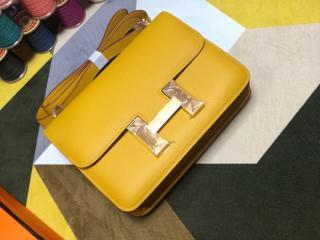 【H1050-9】 HERMES エルメス コンスタンス バッグ スーパーコピー Constance ヴォー・エプソン レディース ショルダーバッグ 琥珀黄 18cm/23cm ゴールド/シルバー金具 可選