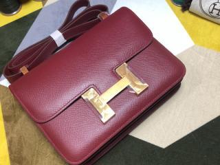 【H1050-10】 HERMES エルメス コンスタンス バッグ コピー Constance ヴォー・エプソン レディース ショルダーバッグ 酒红 18cm/23cm ゴールド/シルバー金具 可選