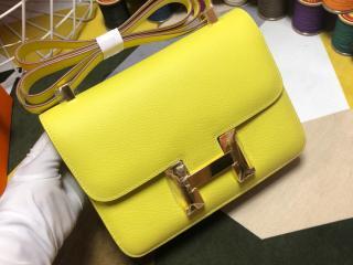 【H1050-17】 HERMES エルメス コンスタンス バッグ スーパーコピー Constance ヴォー・エプソン レディース ショルダーバッグ 柠檬黄 18cm/23cm ゴールド/シルバー金具 可選