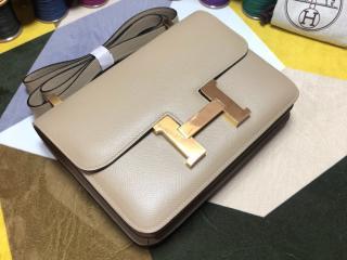 【H1050-19】 HERMES エルメス コンスタンス バッグ スーパーコピー Constance ヴォー・エプソン レディース ショルダーバッグ 浅灰 18cm/23cm ゴールド/シルバー金具 可選