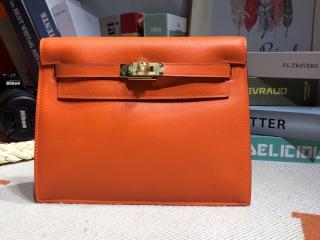 【danse01】 HERMES エルメス バッグ コピー Kelly Danse ケリーダンス swift レディース ショルダーバッグ バックパック 橙色 ゴールド/シルバー金具 可選