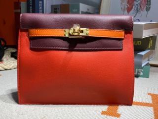 【danse14】 HERMES エルメス バッグ スーパーコピー Kelly Danse ケリーダンス swift レディース ショルダーバッグ バックパック 酒红/橙/红 ゴールド/シルバー金具 可選