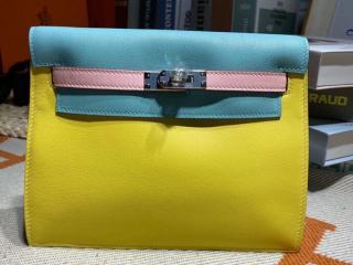 【danse16】 HERMES エルメス バッグ スーパーコピー Kelly Danse ケリーダンス swift レディース ショルダーバッグ バックパック 马卡兰/粉/柠檬黄 ゴールド/シルバー金具 可選