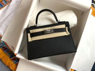可愛い HERMES エルメス ミニケリー バッグMini Kellyスーパーコピー シルバー金具 チャコール