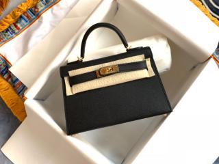 可愛い HERMES エルメス ミニケリー バッグMini Kellyスーパーコピー ゴルード金具 黑色