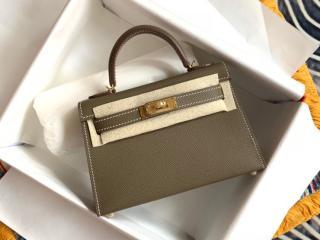 可愛い HERMES エルメス ミニケリー バッグMini Kellyスーパーコピー ゴルード金具 灰色