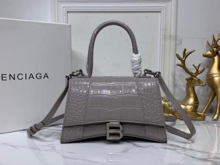 【593546-21】 N級 BALENCIAGA バレンシアガ バッグ スーパーコピー HOURGLASS TOP HANDLE スモール バッグ クロコダイル型押しシャイニーカーフスキン レディースバッグ 3色可選択