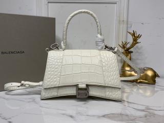 【593546-22】 N級 BALENCIAGA バレンシアガ バッグ コピー HOURGLASS TOP HANDLE スモール バッグ クロコダイル型押しシャイニーカーフスキン レディースバッグ 3色可選択