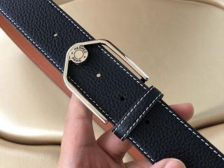 エルメスベルト 男性用ベルト シルバー日の字型ベルトヘッド 牛革レイシ模様