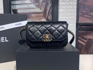 【AS0973】 CHANEL シャネル バッグ スーパーコピー ラムスキン ウエスト バッグ レディース ショルダー CC ラム ブラック チェーン S