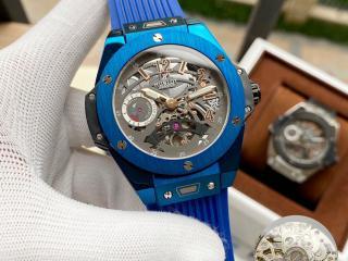 ウブロ時計 アナログ自動巻BIG BANG MECA-10 ムーブメント時計 レアルゴムのバンド トップムーブメント幅44mm [文字盤]灰色　[ケース]ブルー