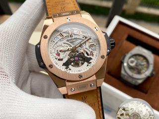 ウブロ時計 アナログ自動巻 ブラウンバンド BIG BANG MECA-10 [文字盤]白い　[ケース]ピンクゴールド 幅44mm