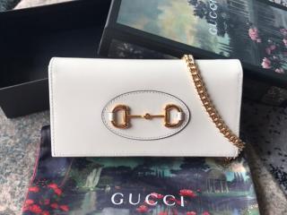 【621892 0YK0G 9022】 GUCCI グッチ 長財布 コピー 〔グッチ 1955 ホースビット〕オンライン限定 チェーン付き ウォレット 二つ折り財布 2色可選択 ホワイト