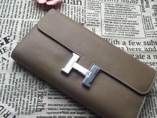 エルメスコンパクト財布 Hermesヴォー・エプソン長財布 折りたたみ財布　輸入牛革シルバー金具