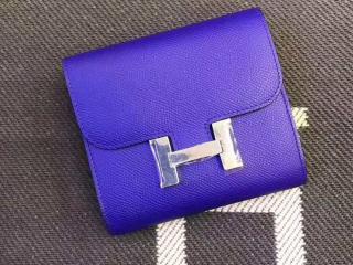 エルメスコンパクト財布 Hermesヴォー・エプソン短い財布 折りたたみ財布 輸入牛革　Cartera Constance Compact二つ折財布　パープル　ゴールド/シルバー金具選択可