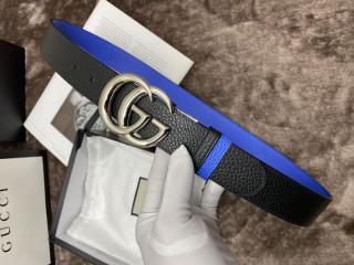 グッチベルト GGロゴシルバーバックル金具回転可能 男性用ベルト 両方が使えます　幅3.7cm
