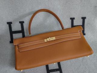 2020年新品バッグ 2WAYバッグ レア エルメスバッグkelly 42cm イブニングバッグ 半手作業 輸入牛革（レイシ皮模様）ゴールド金具 土黄