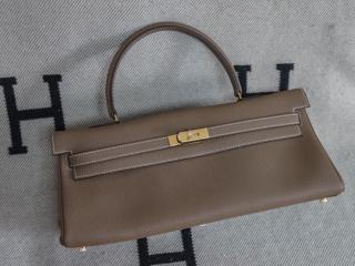 レア エルメスバッグkelly 42cm イブニングバッグ 2020年新品バッグ 2WAYバッグ 半手作業 輸入牛革（レイシ皮模様）ゴールド金具 コーヒー色