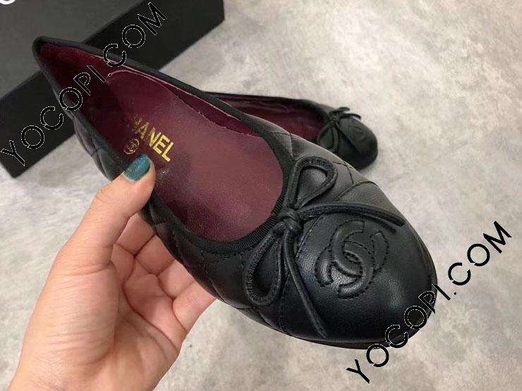 シャネル フラットシューズ レディース用 CHANEl バレエシューズ 黒色_  