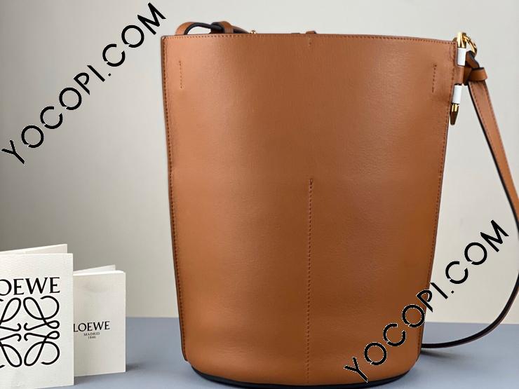 LOEWE Calfskin Perforated Anagram Gate Bucket Bag Kaolin Tan