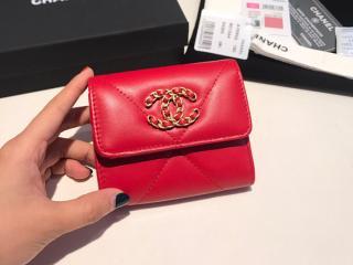 【AP1064-3】 CHANEL 19 シャネル 財布 スーパーコピー スモール フラップ ウォレット ラムスキン レディース 三つ折り財布 7色可選択