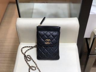 【AP1191】 20新作 CHANEL シャネル スーパーコピー フォン ケース チェーン クラッチ フォン ケース CC ラムスキン ブラック