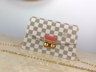 【N60358】 LOUIS VUITTON ルイヴィトン ダミエ・アズール 財布 コピー CROISETTE ポルトフォイユ・クロワゼット チェーン レディース 財布 2色可選択 ローズパパイア