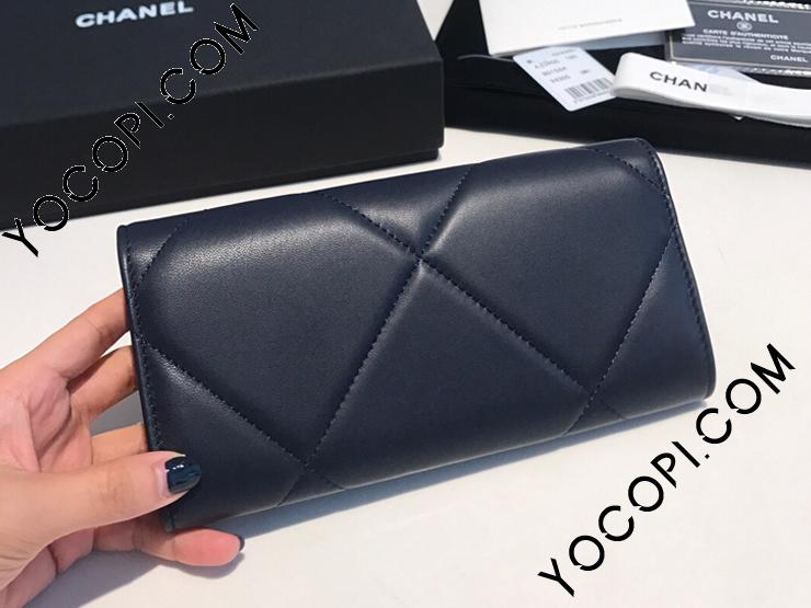 上品なデザイン☆ CHANEL 19 ミディアムウォレット フラップ シャネル19 ミディアム フラップウォレット 長財布 ラムスキン