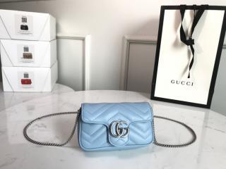 【476433 DTDCP 4928】 GUCCI グッチ バッグ スーパーコピー 20新作 〔GGマーモント〕キルティングレザー スーパーミニバッグ 3色可選択 パステルブルー