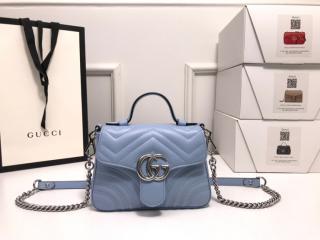 【547260 DTDIP 4928】 GUCCI グッチ バッグ コピー 20新作 〔GGマーモント〕ミニ トップハンドルバッグ ショルダーバッグ 2色可選択 パステルブルー