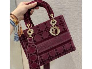 【M0565OWVP_M974】 DIOR ディオール バッグ スーパーコピー Lady D-Lite ミディアムバッグ カナージュ エンブロイダリー ベルベット ショルダーバッグ