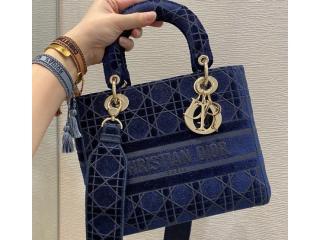 【M0565OWVP_M928】 DIOR ディオール バッグ コピー Lady D-Lite ミディアムバッグ カナージュ エンブロイダリー ベルベット ショルダーバッグ