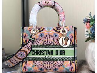 【M0565ORLE_M885】 LADY D-LITE DIOR IN LIGHTS ディオール バッグ スーパーコピー マルチカラーの刺繍 ミディアムバッグ ショルダーバッグ