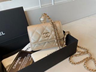 【AP2119-4】 CHANEL シャネル 財布 コピー 21新作 イリディッセント グレインド カーフスキン & コスチューム パール フラップ コインパース  レディース 財布 4色可選択