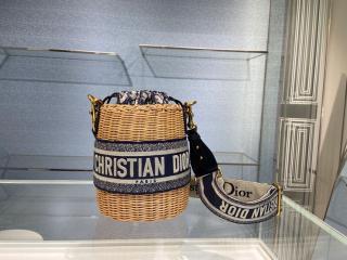 【M7600CMVO_M918】 Dior ディオール バッグ コピー 21新作 Wicker バケットバッグ ディオール オブリーク ジャカード＆ナチュラルウィッカー ショルダーバッグ