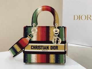【M0565ORFR_M884】 Dior ディオール バッグ コピー 21新作 Lady D-Lite ミディアムバッグ D-Stripes エンブロイダリー レディース バッグ
