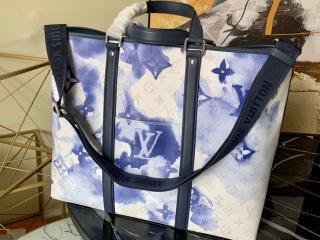 【M45755】 LOUIS VUITTON ルイヴィトン ウォーターカラー・モノグラム バッグ スーパーコピー 21新作 ウィークエンド・トート GM メンズ トートバッグ ブルー