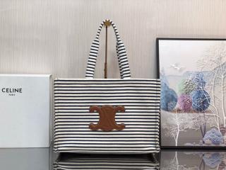 【196762DMI.07AT】 CELINE セリーヌ バッグ スーパーコピー 21新作 ラージ カバ タイス / ストライプテキスタイル トートバッグ ネイビー / タン