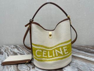 【195572DJB-1】 CELINE セリーヌ バッグ スーパーコピー 21新作 16 バケットバッグ/CELINEロゴ入りテキスタイル ＆ スムースカーフスキン ショルダーバッグ