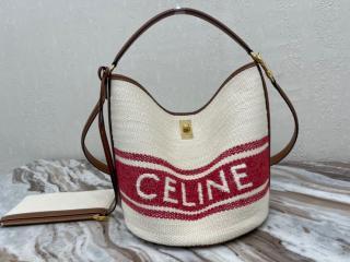 【195572DJB-3】 CELINE セリーヌ バッグ スーパーコピー 21新作 16 バケットバッグ/CELINEロゴ入りテキスタイル ＆ スムースカーフスキン ショルダーバッグ