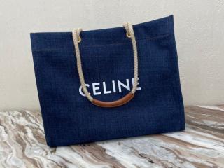 【196992DJD.07AT】 CELINE セリーヌ バッグ スーパーコピー 21新作 プリント スクエア CELINE カバ / デニム ＆ カーフスキン トートバッグ ネイビー / タン