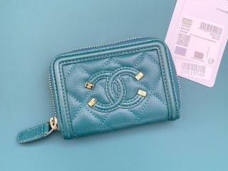 【A81459-4】 CHANEL シャネル バッグ スーパーコピー バイカラーコインケース CCマークxメタリックターコイズ 小銭入 ラウンドファスナー財布