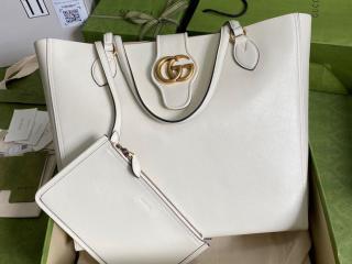 【649577 1U10T 9022】 GUCCI グッチ バッグ スーパーコピー 新作 ダブルG ミディアム レディース トートバッグ ホワイト レザー